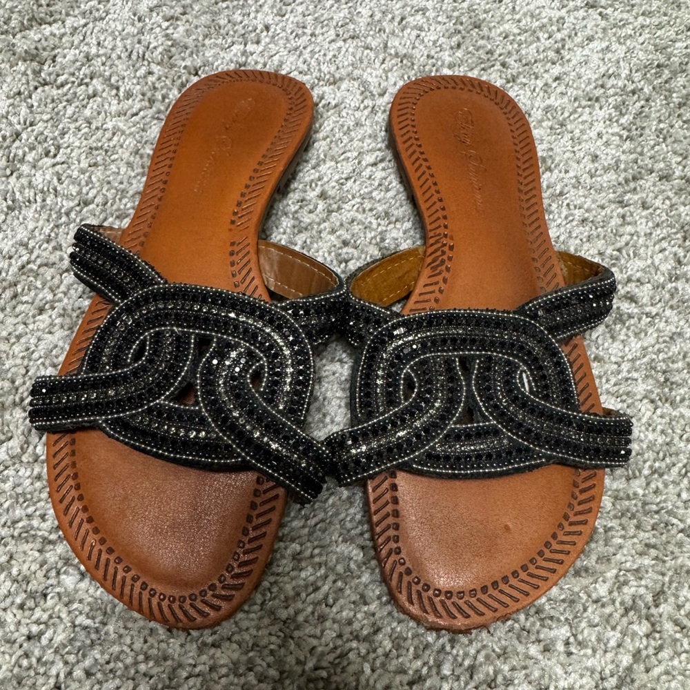 Women's Black Beaded Sandals